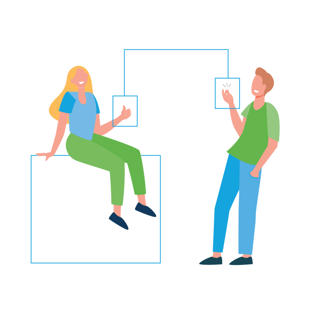 illustration of two people in green and blue